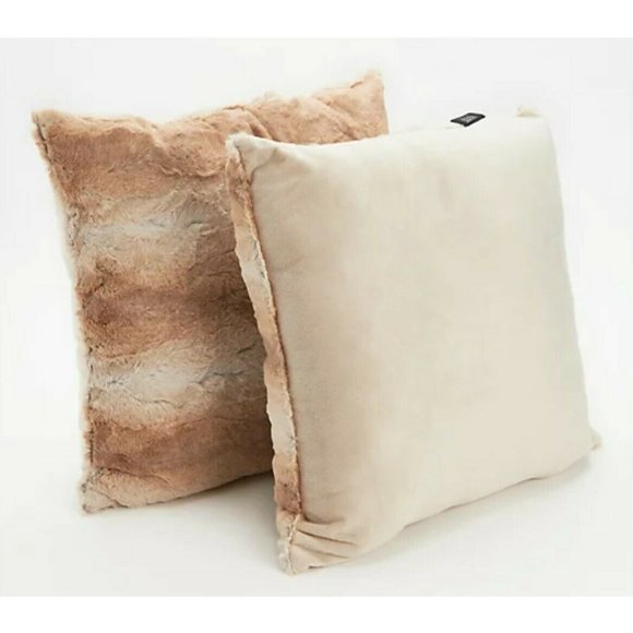 Dennis Basso 18" x 18" Set of 2 Faux-Fur Pillows, Blonde Mink - Picture 1 of 3